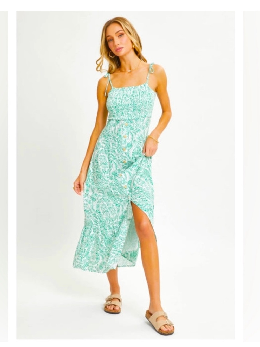 SWEET LOVELY BY JEN Green Paisley Print Midi Dress - Picture 2 of 7